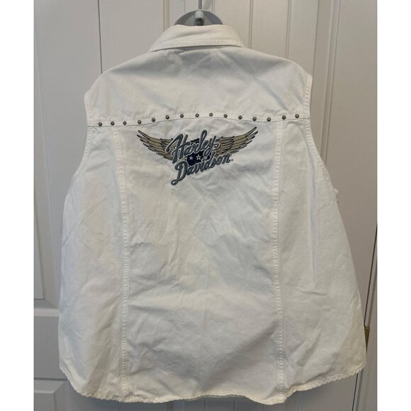 Harley-Davidson Sleeveless White Button-Up Shirt, Embroidered Front & Back, XL - Picture 7 of 11